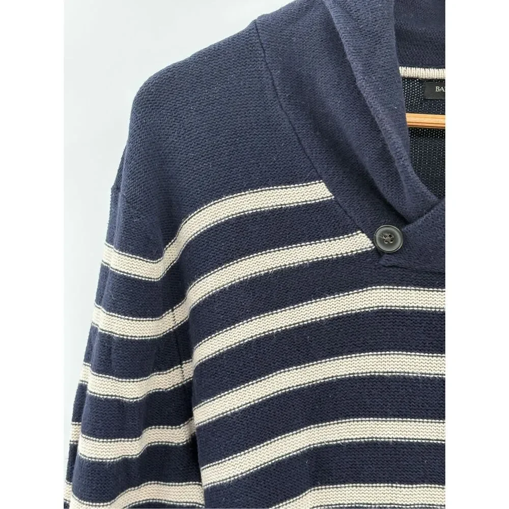 Banana Republic Sweater‎ Shawl Collar Men Medium Navy Blue Striped Long Sleeve